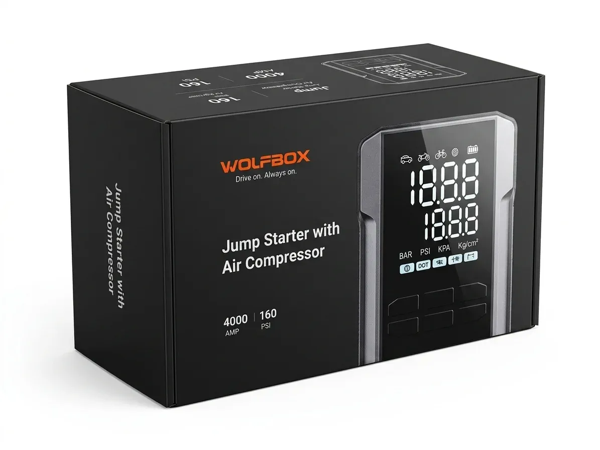 WOLFBOX Starthilfe-Kompressor 4000A Verpackungsbox