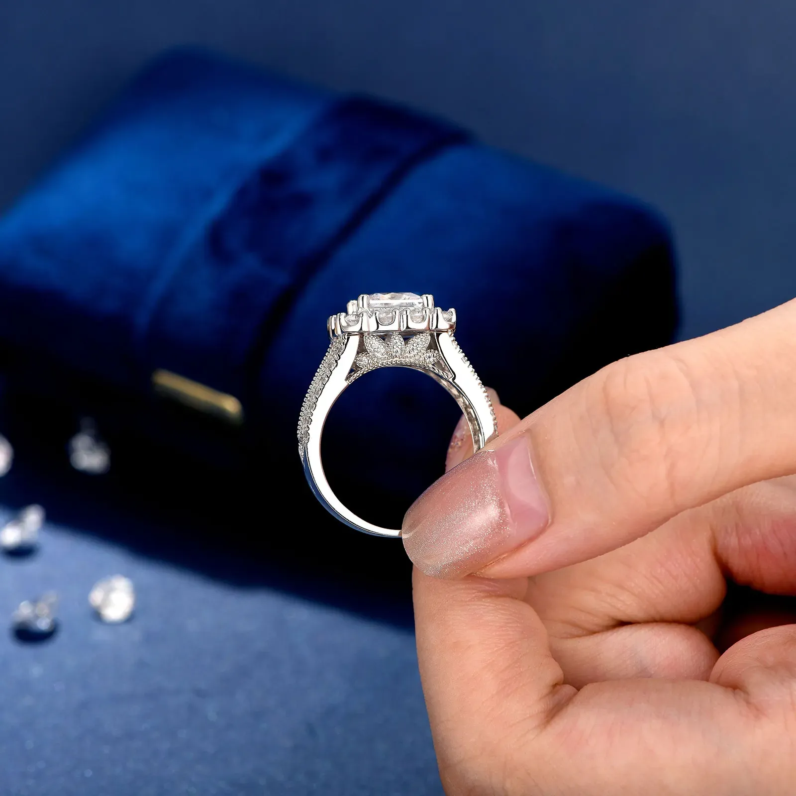 Newshe 2er-Brautring-Set aus 925er Silber mit Prinzessschliff