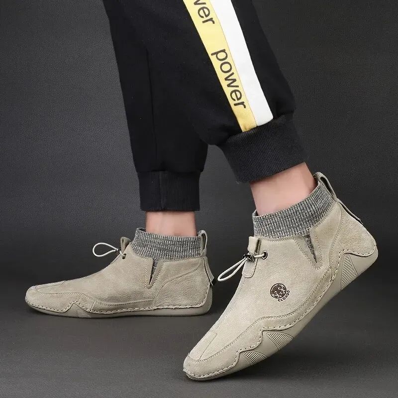 CLOHOO Herren-Knöchelboots aus Echtleder mit Elastikbund