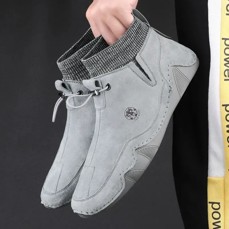 CLOHOO Herren-Knöchelboots aus Echtleder mit Elastikbund