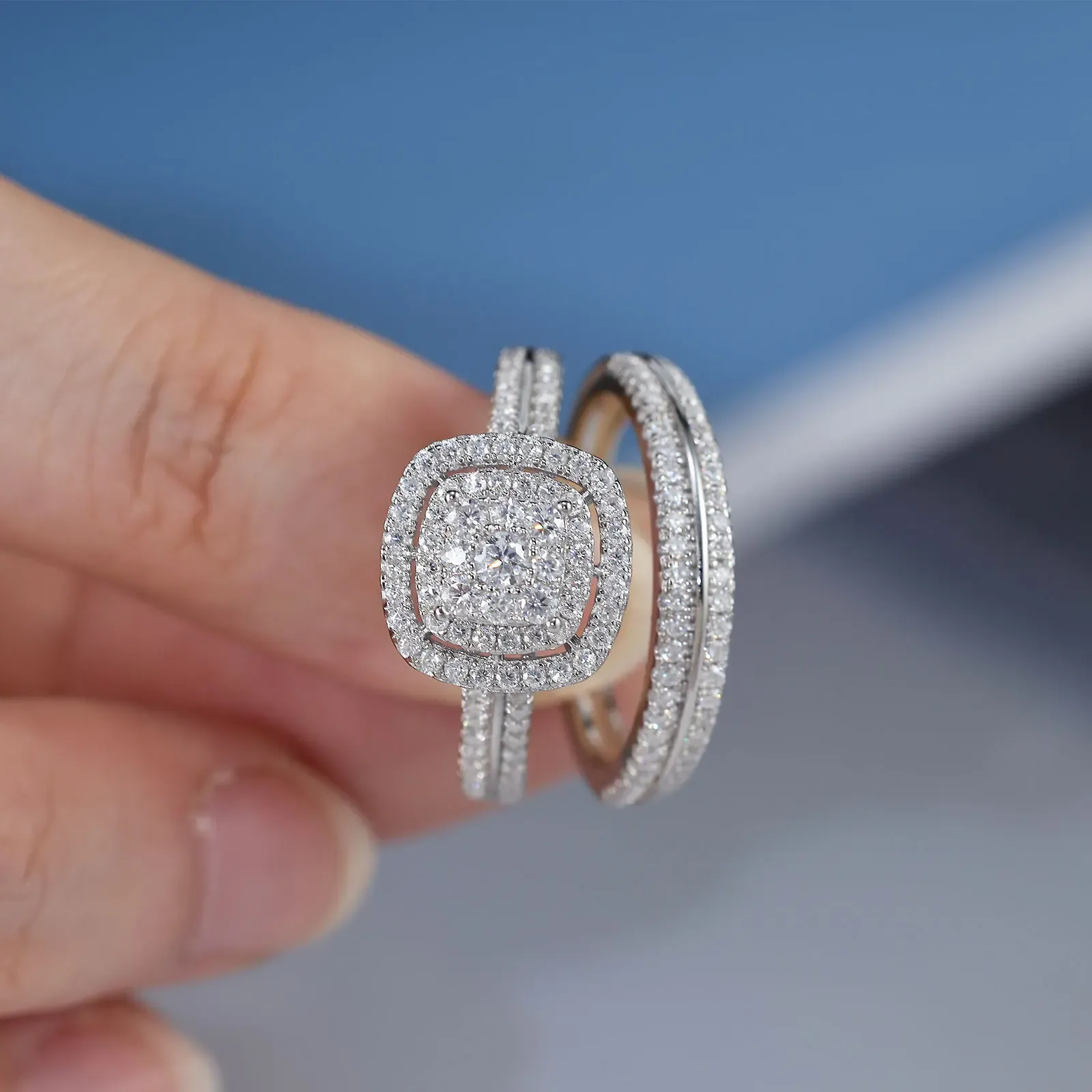 Newshe Moissanit-Brautset aus 925er Silber mit Rundschliff