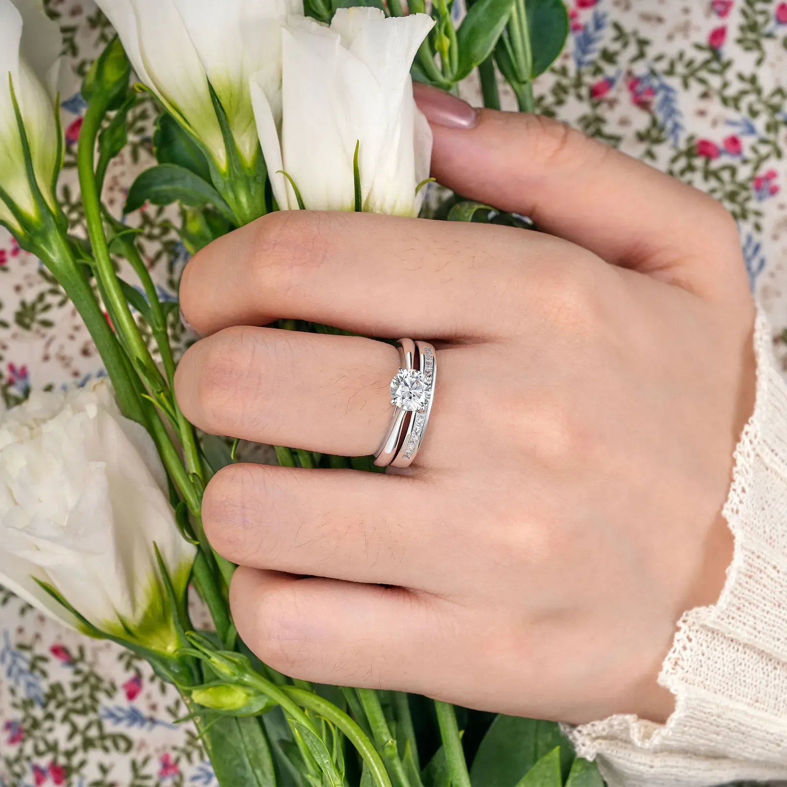 Newshe 925er Silber Brautschmuck-Set mit Rundzirkonia