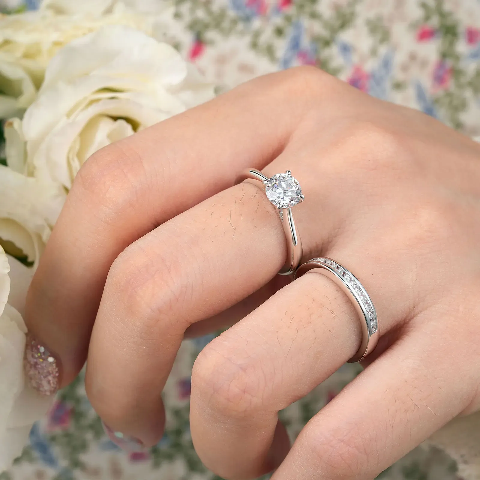 Newshe 925er Silber Brautschmuck-Set mit Rundzirkonia