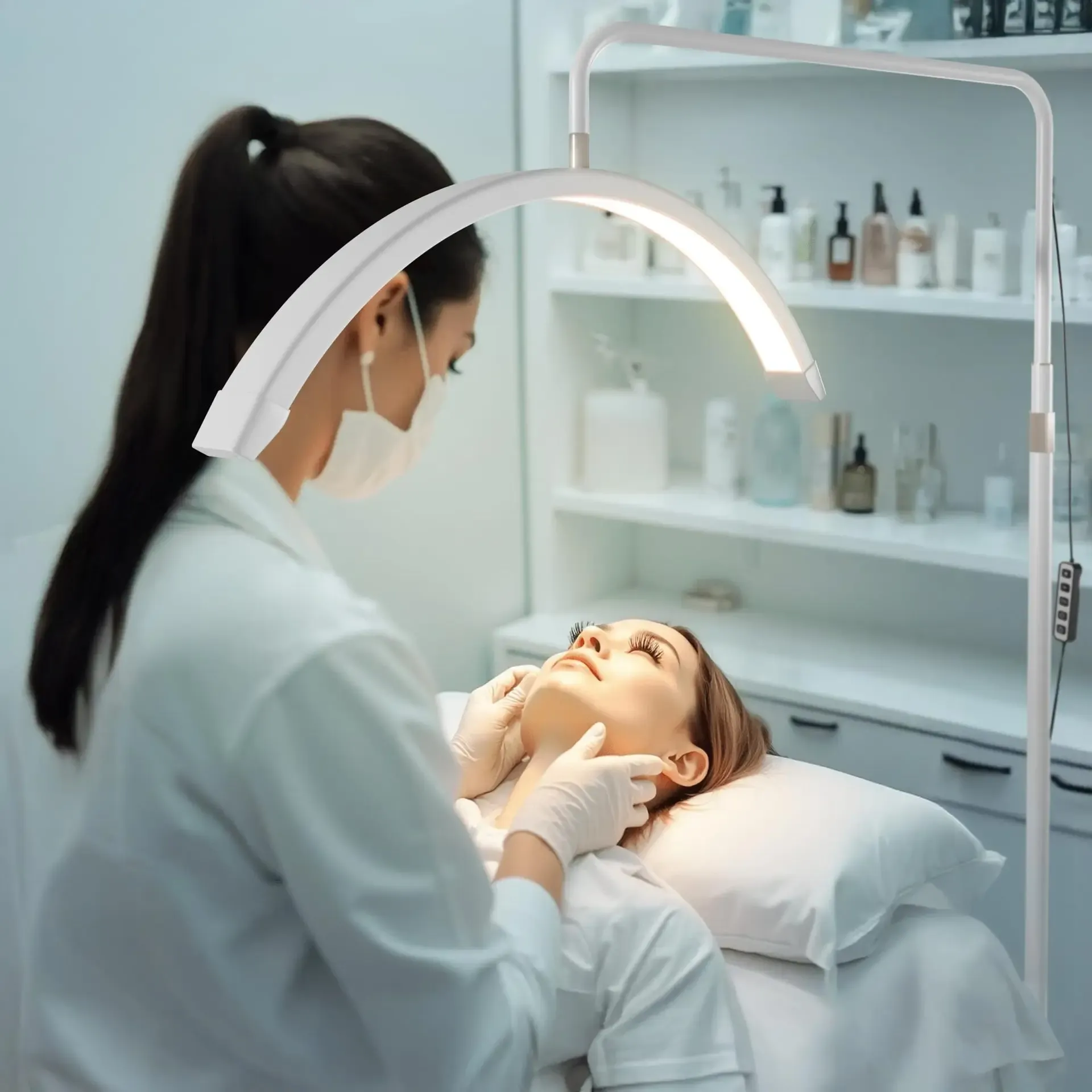 Halbmond-LED-Stehlampe für Beauty-Studios