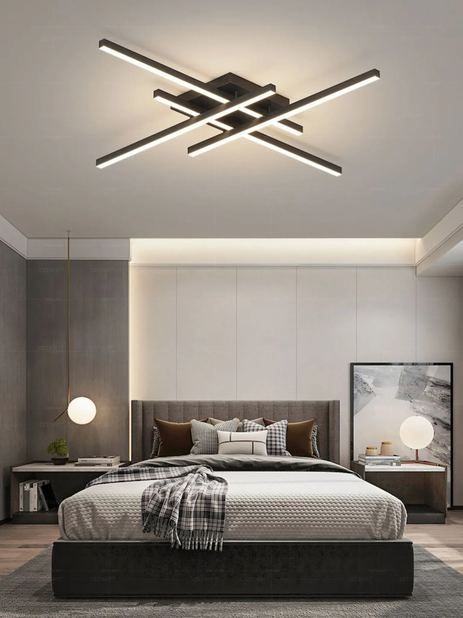 Moderne LED-Deckenleuchte mit linearem Rahmen