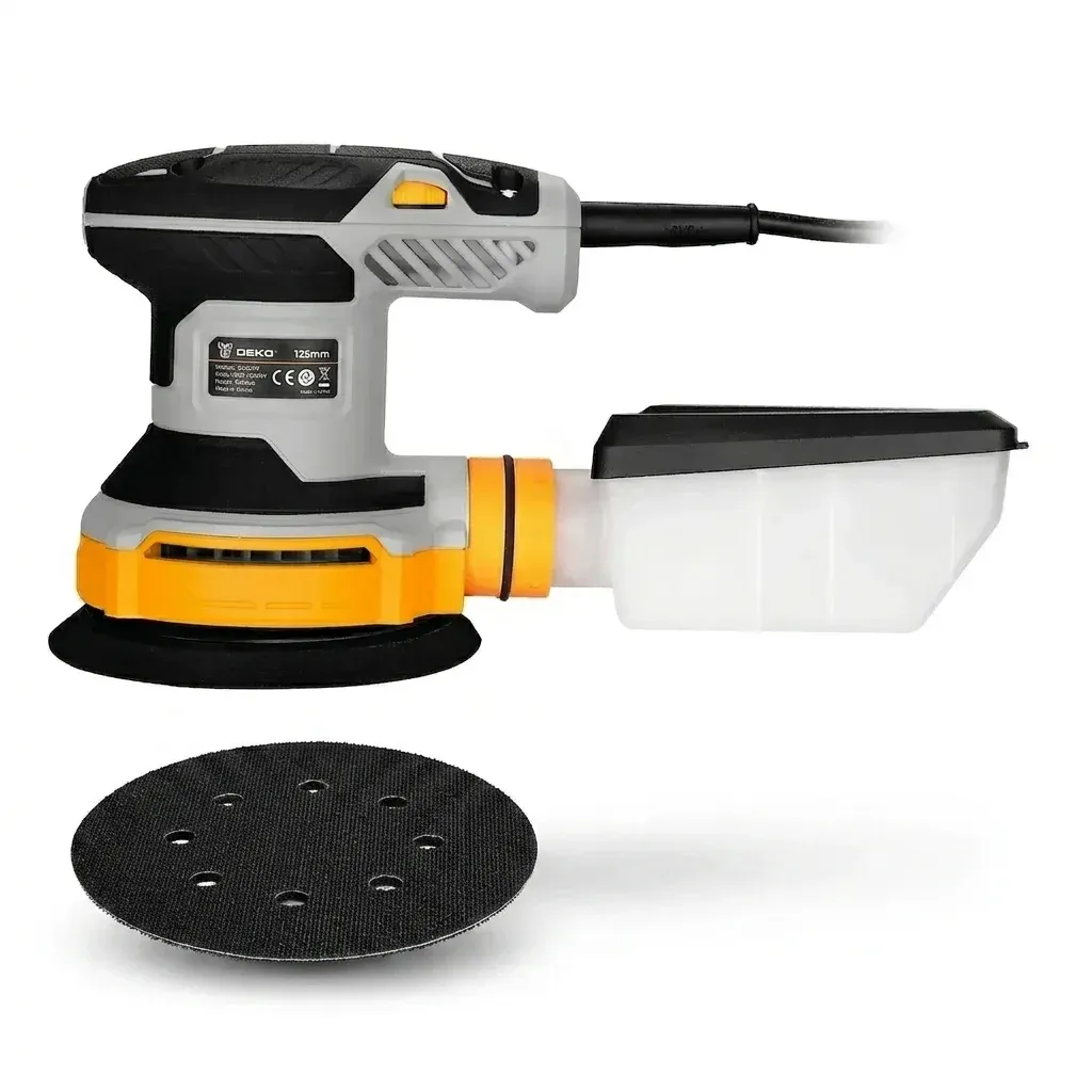 DEKO Exzenterschleifer mit Staubabsaugung auf Weiß