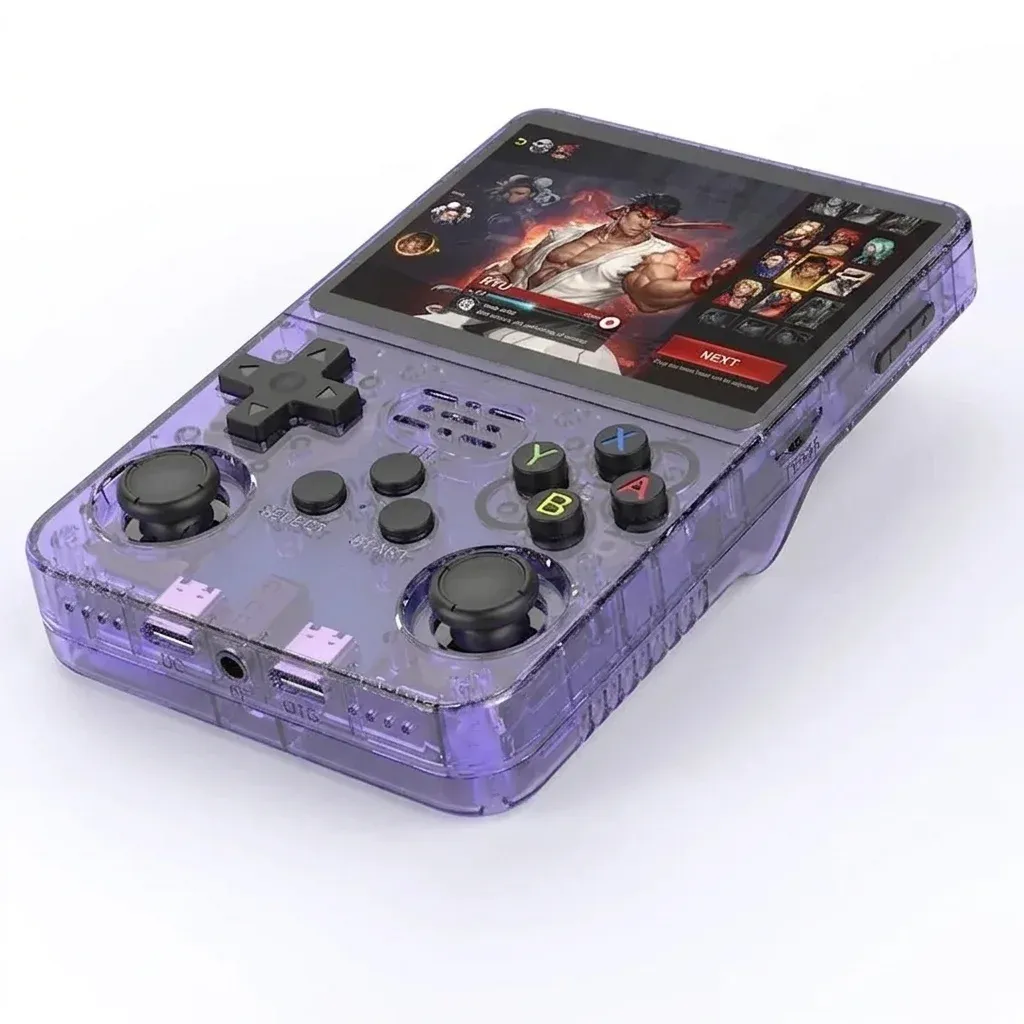 R36S Retro-Handheld mit transparent-lila Gehäuse