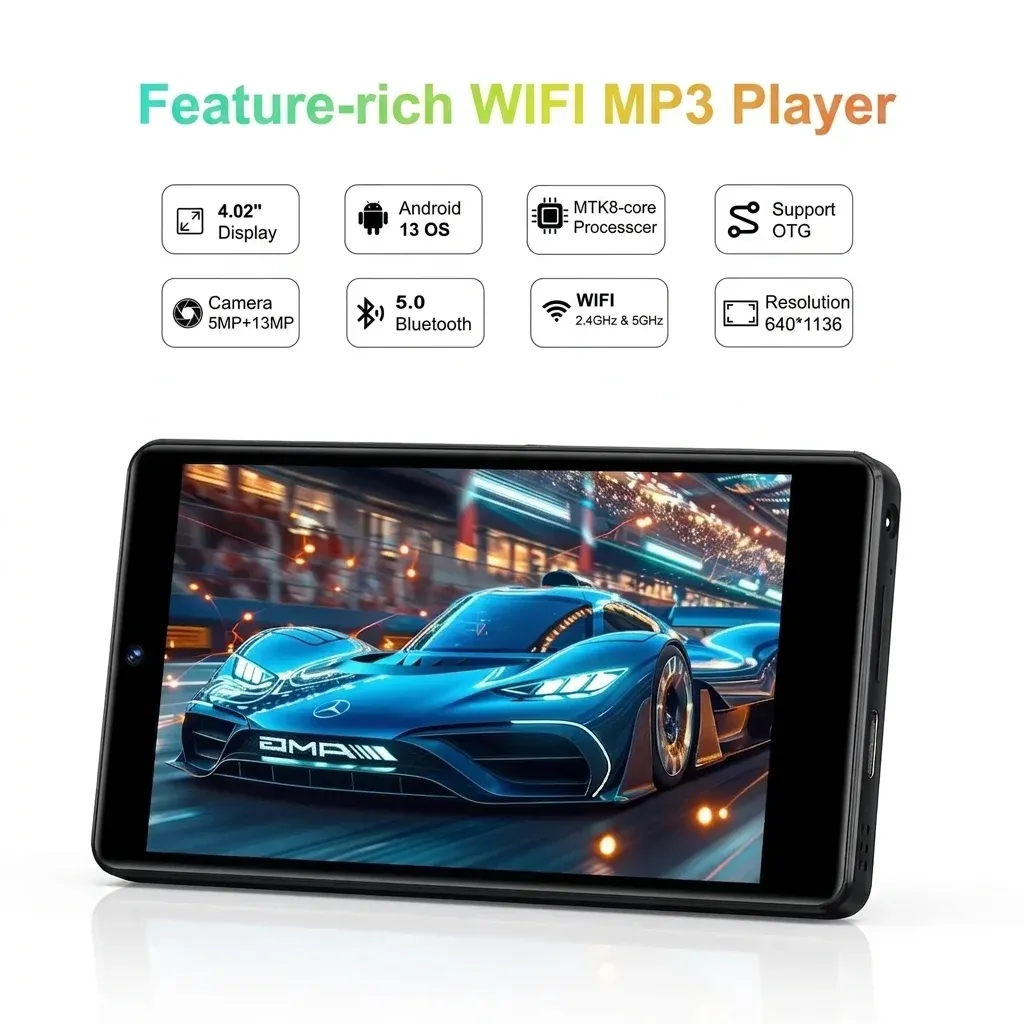 נגן MP3 אנדרואיד שחור עם מסך מגע