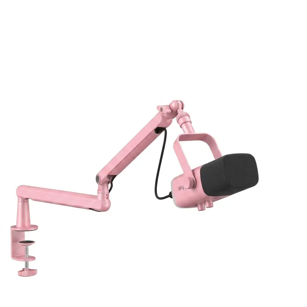 Flacher pinker Mikrofonarm mit schwarzem Mikrofon