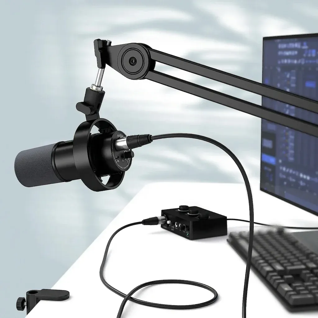 Schwarzes FIFINE Mikrofon mit Boomarm