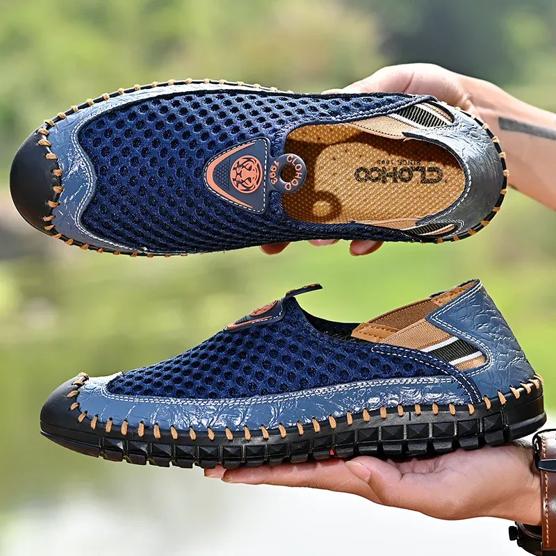 Atmungsaktive Herren-Slipper mit rutschfester Gummisohle