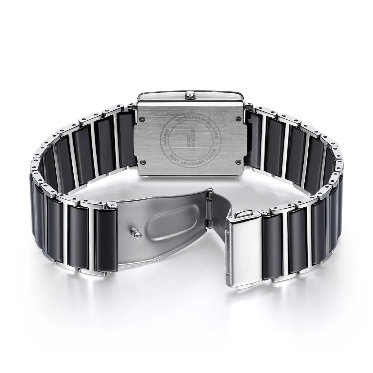 BERNY Rechteck-Quarzuhr mit Keramikband und Kalender