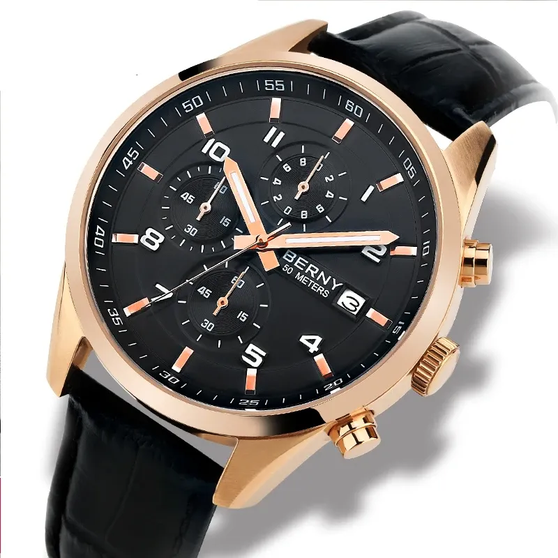 BERNY Herren-Quarzuhr 42 mm mit Chronograph und Saphirglas