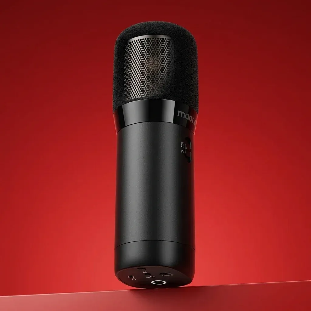 Schwarzes maono Funk-Dynamikmikrofon im Studio