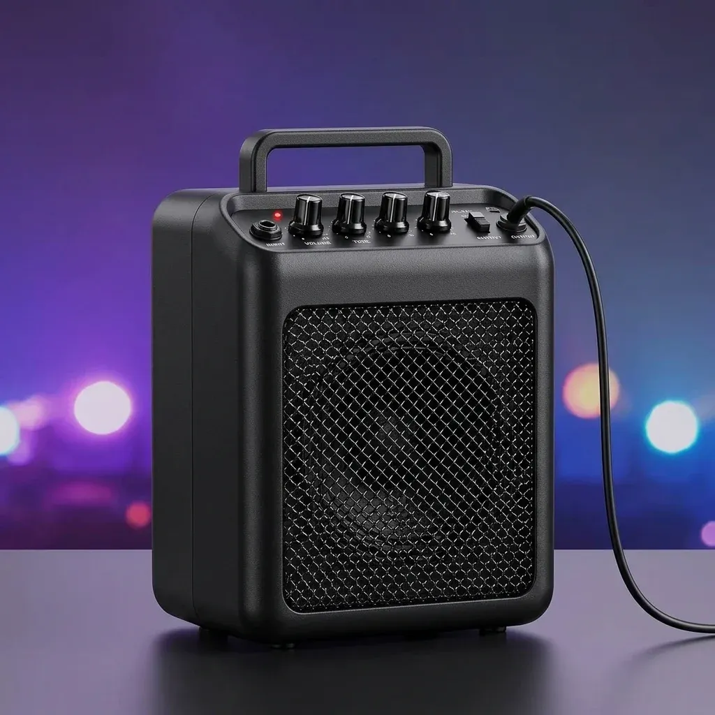 Kompakter schwarzer Mini-Gitarrenverstärker frontal