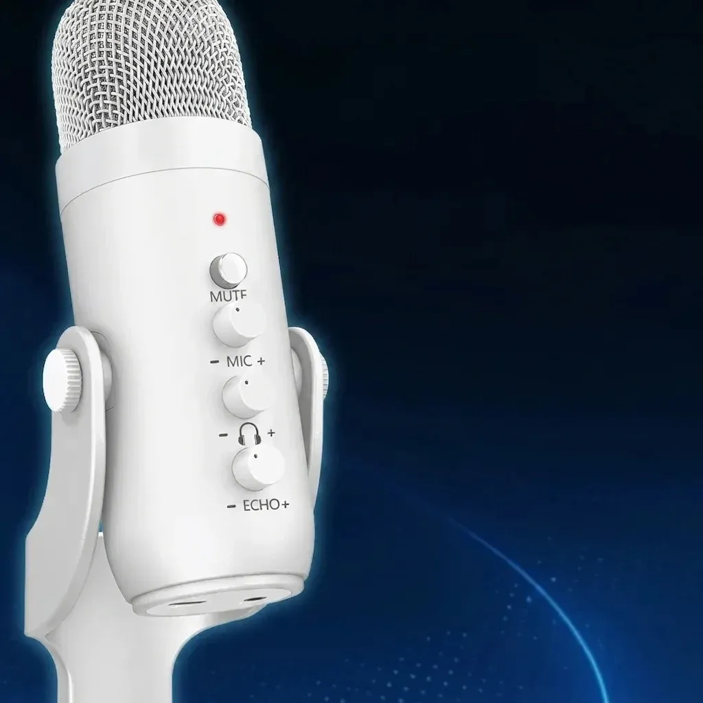 Weißes USB-Kondensatormikrofon auf Standfuß