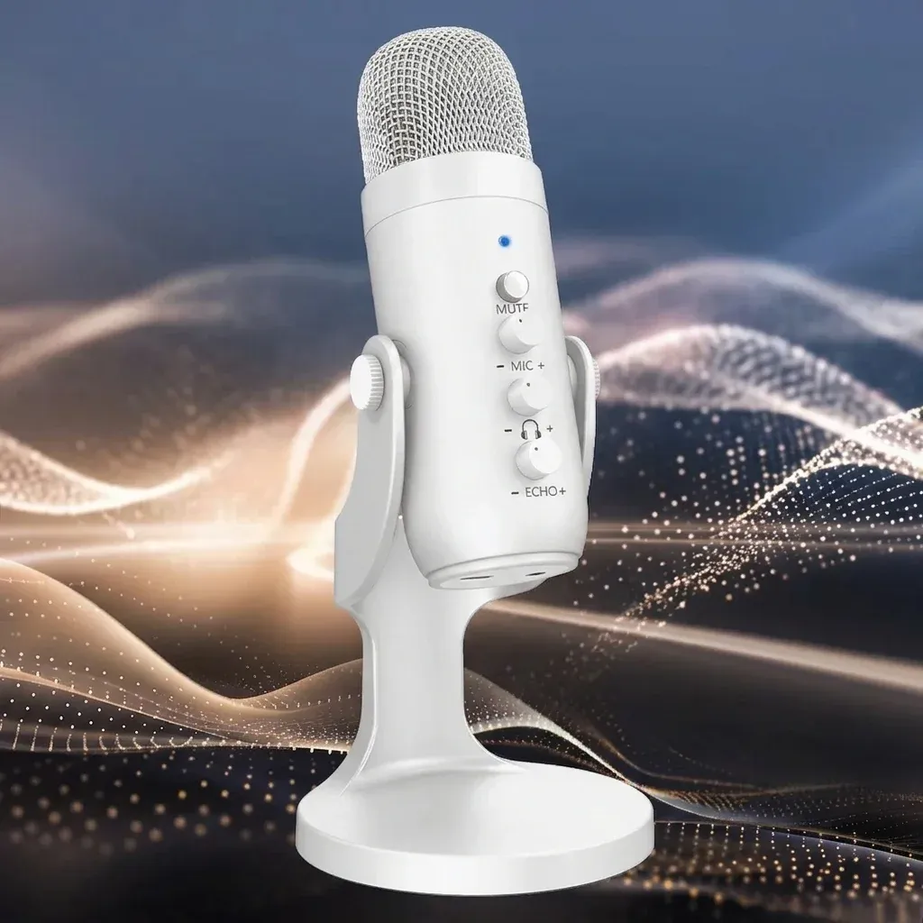 Weißes USB-Kondensatormikrofon auf Standfuß