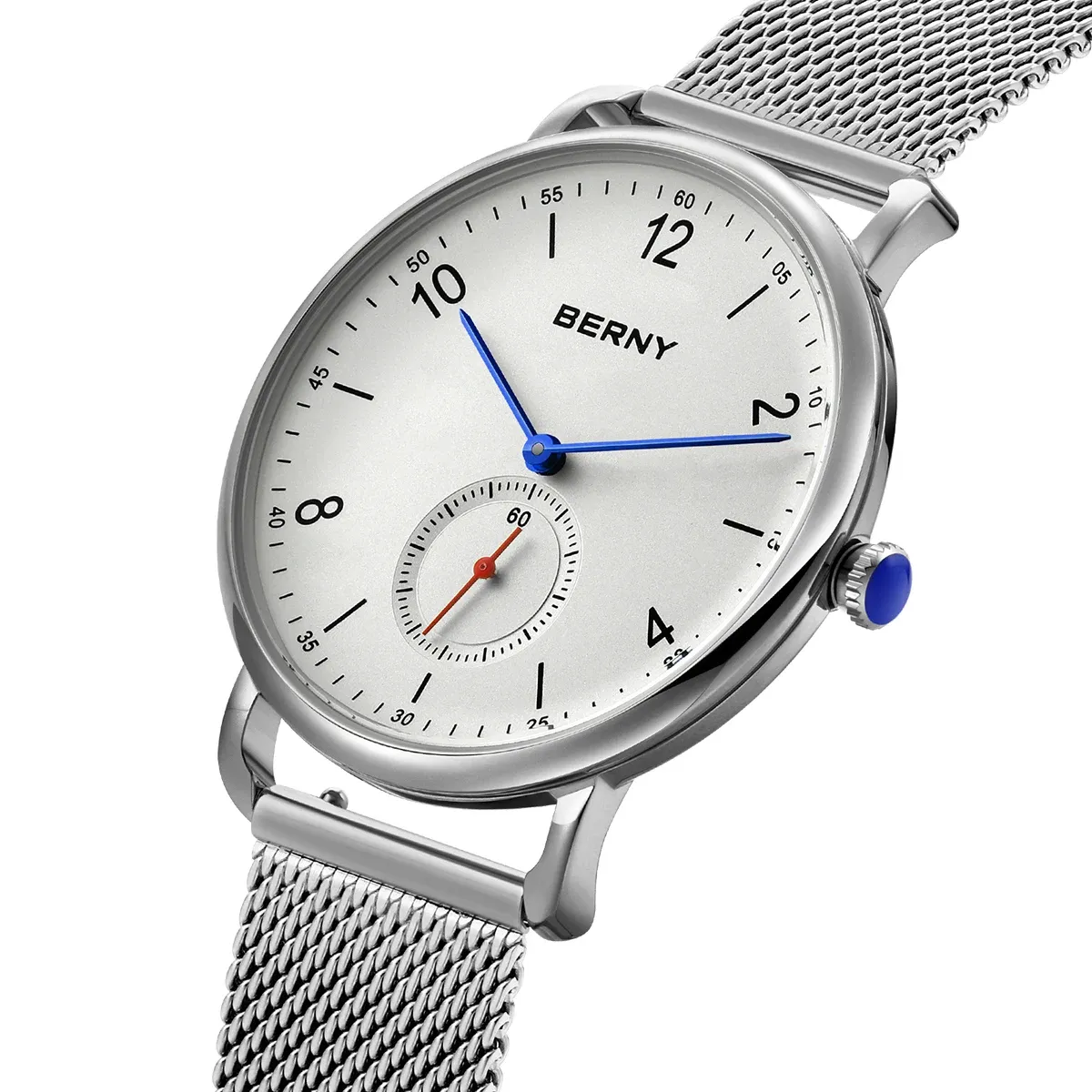 BERNY Herren-Quarzuhr aus Edelstahl mit flachem Zifferblatt
