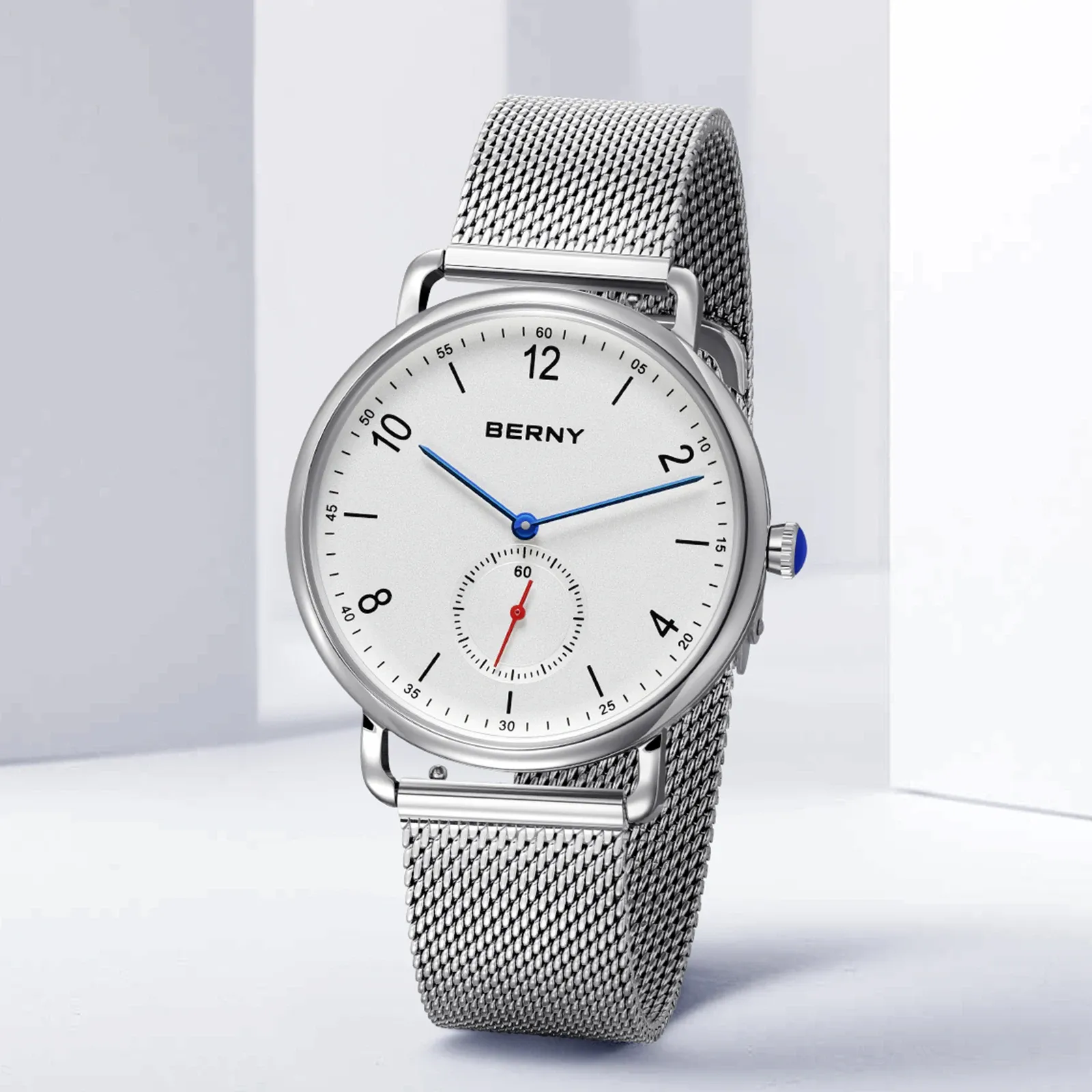 BERNY Herren-Quarzuhr aus Edelstahl mit flachem Zifferblatt