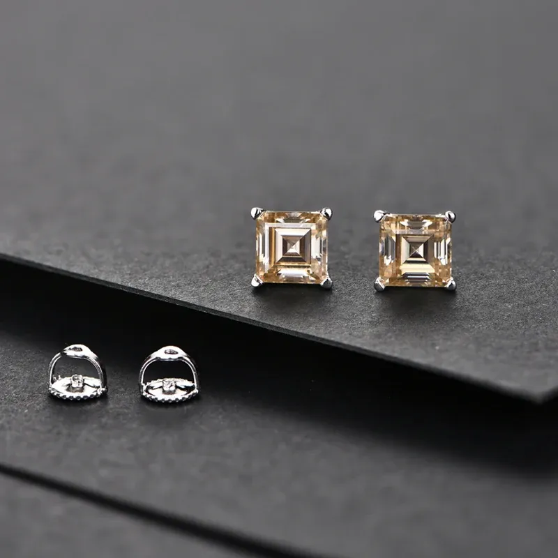 925er Silber-Ohrstecker mit gelbem Moissanit und Schraubverschluss