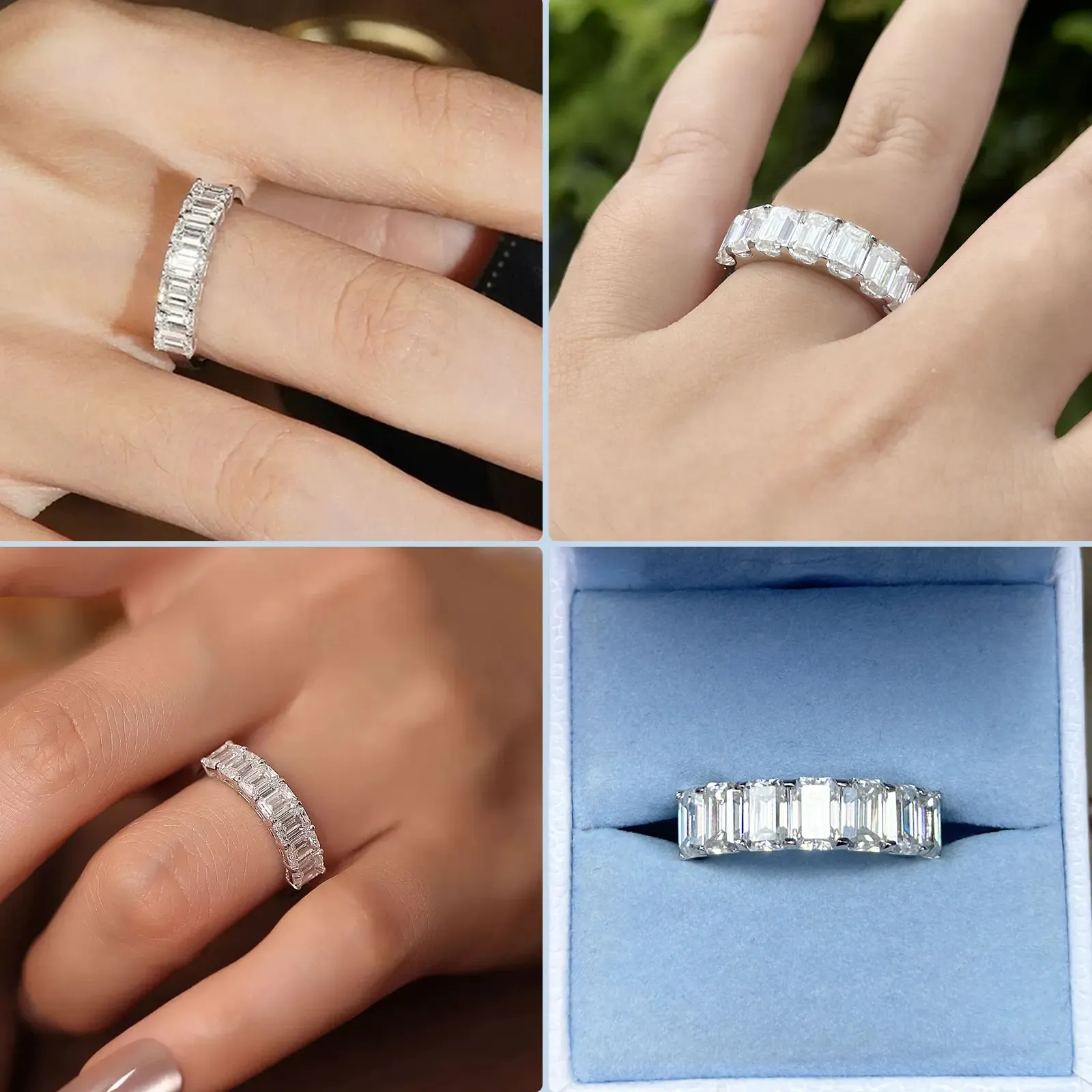 Zertifizierter Moissanit-Bandring aus 925er Silber mit Emerald-Schliff