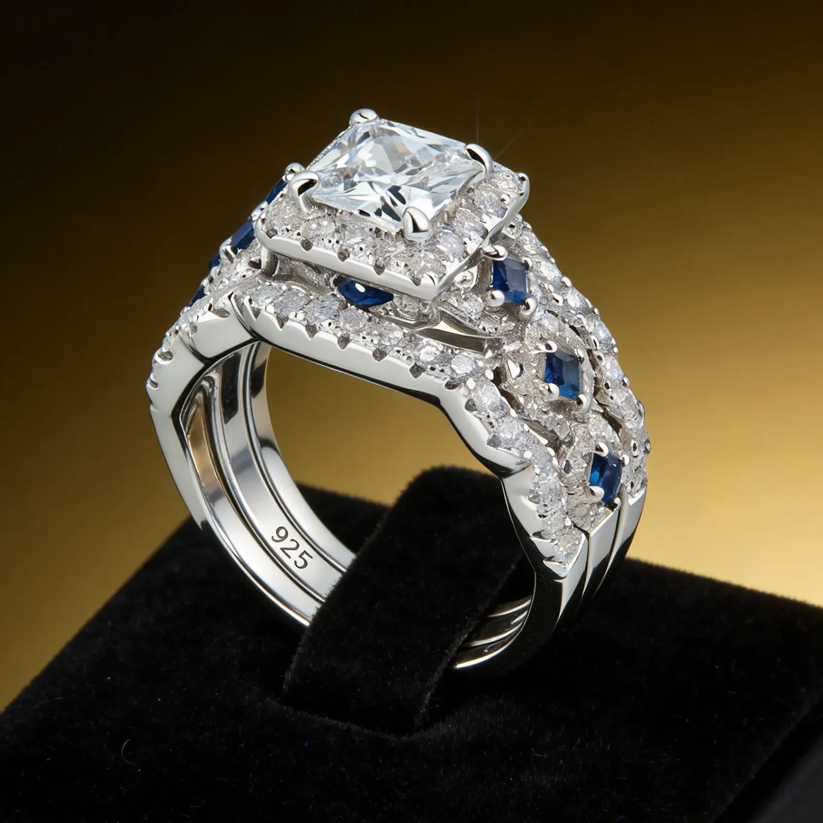 Zertifiziertes Moissanit-Brautset aus 925er Silber mit Prinzessschliff