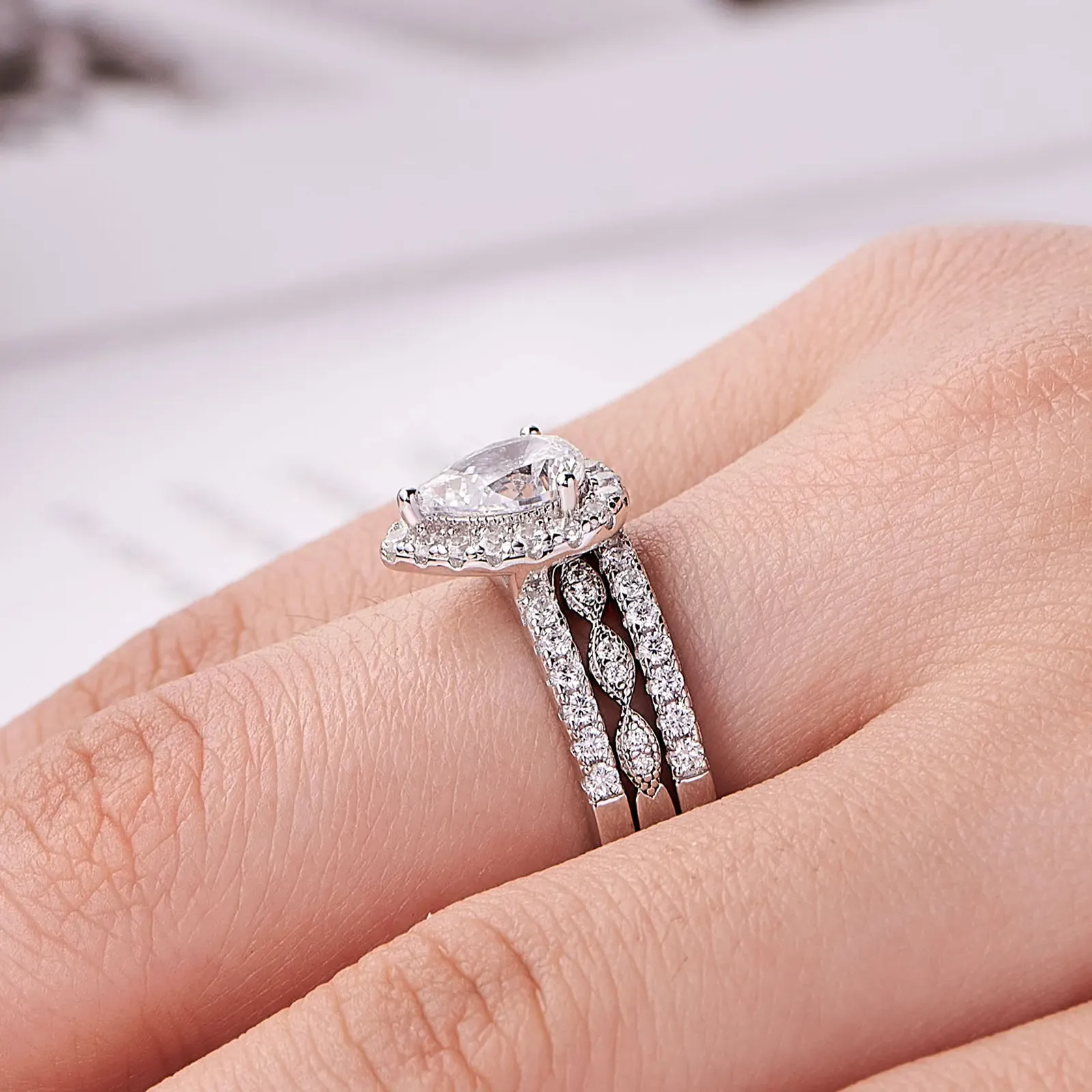 Newshe Brautset aus 925er Silber mit Tropfen-Zirkonia