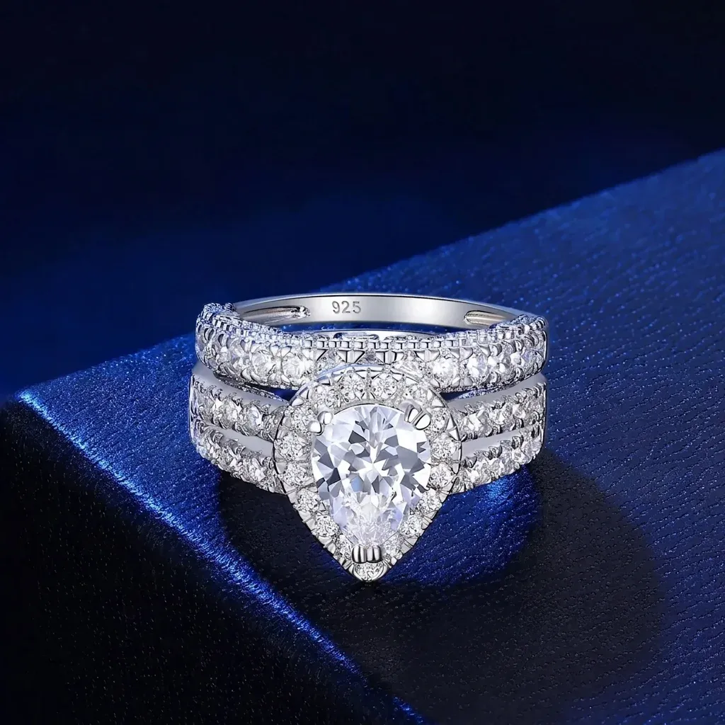 Newshe Brautring-Set aus 925er Silber