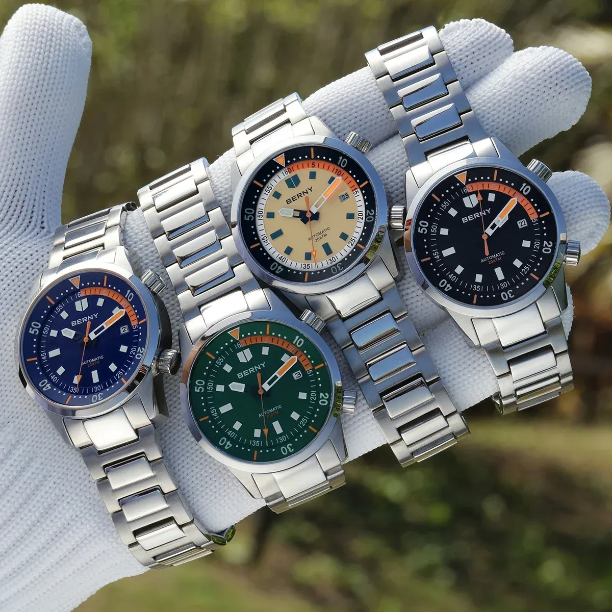 BERNY Automatik-Taucheruhr aus Edelstahl mit 200 m Wasserdichtheit