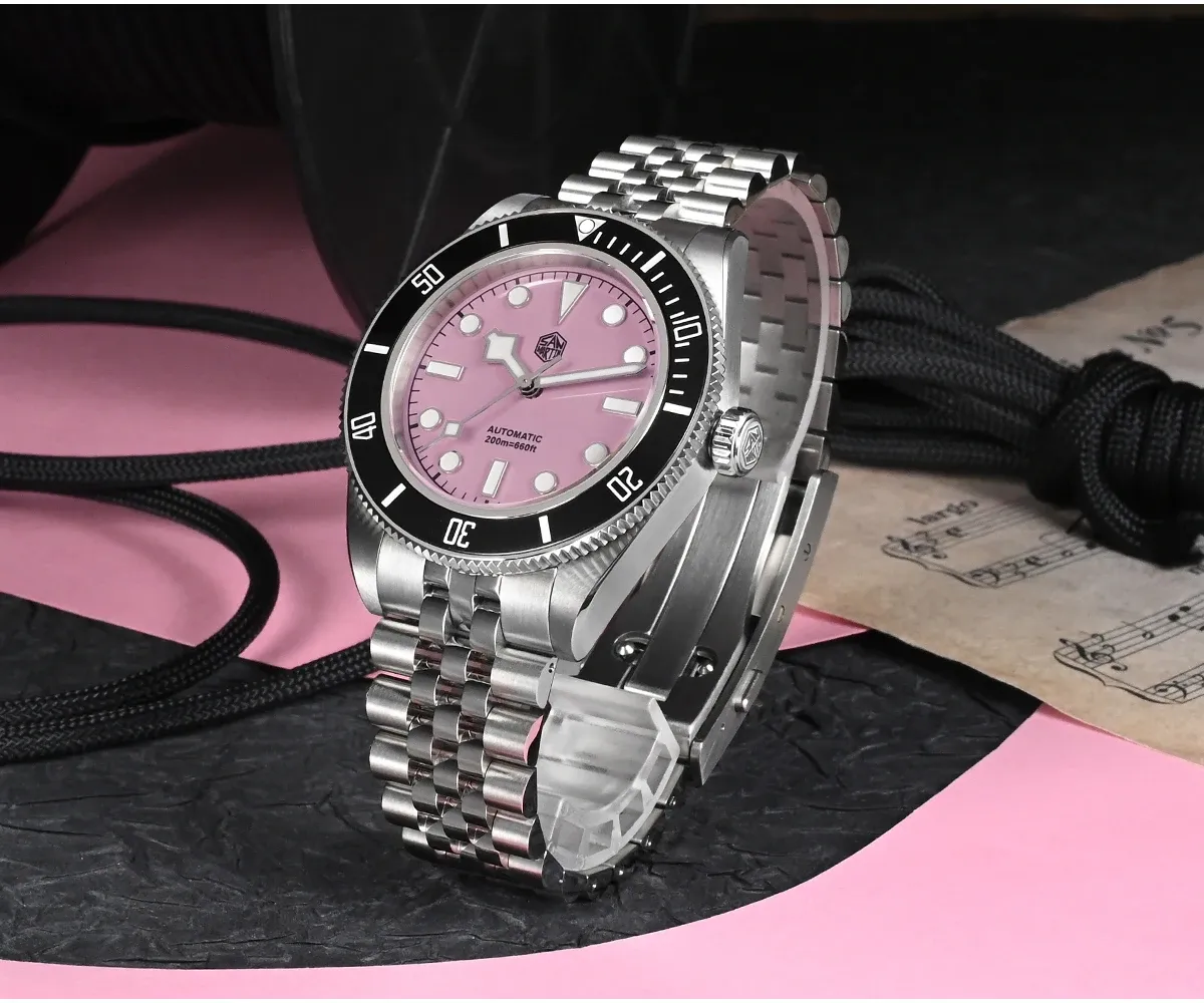 San Martin 40 mm Pink Diver-Automatikuhr mit Saphirglas
