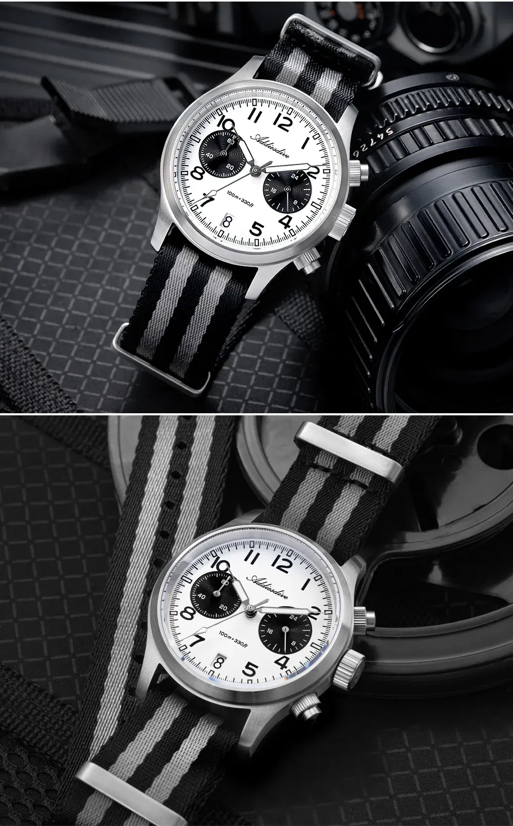 ADDIESDIVE Panda-Chronograph mit VK64 und Saphirglas