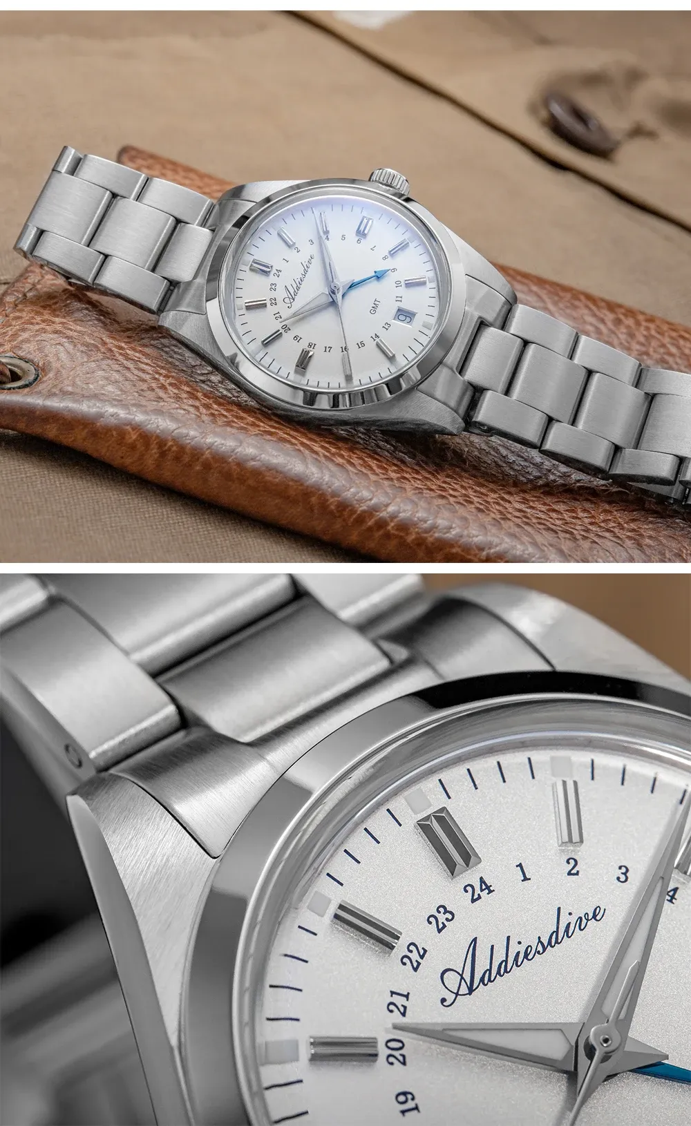 ADDIESDIVE 36-mm GMT-Quarzuhr aus Stahl mit Bubble-Glas