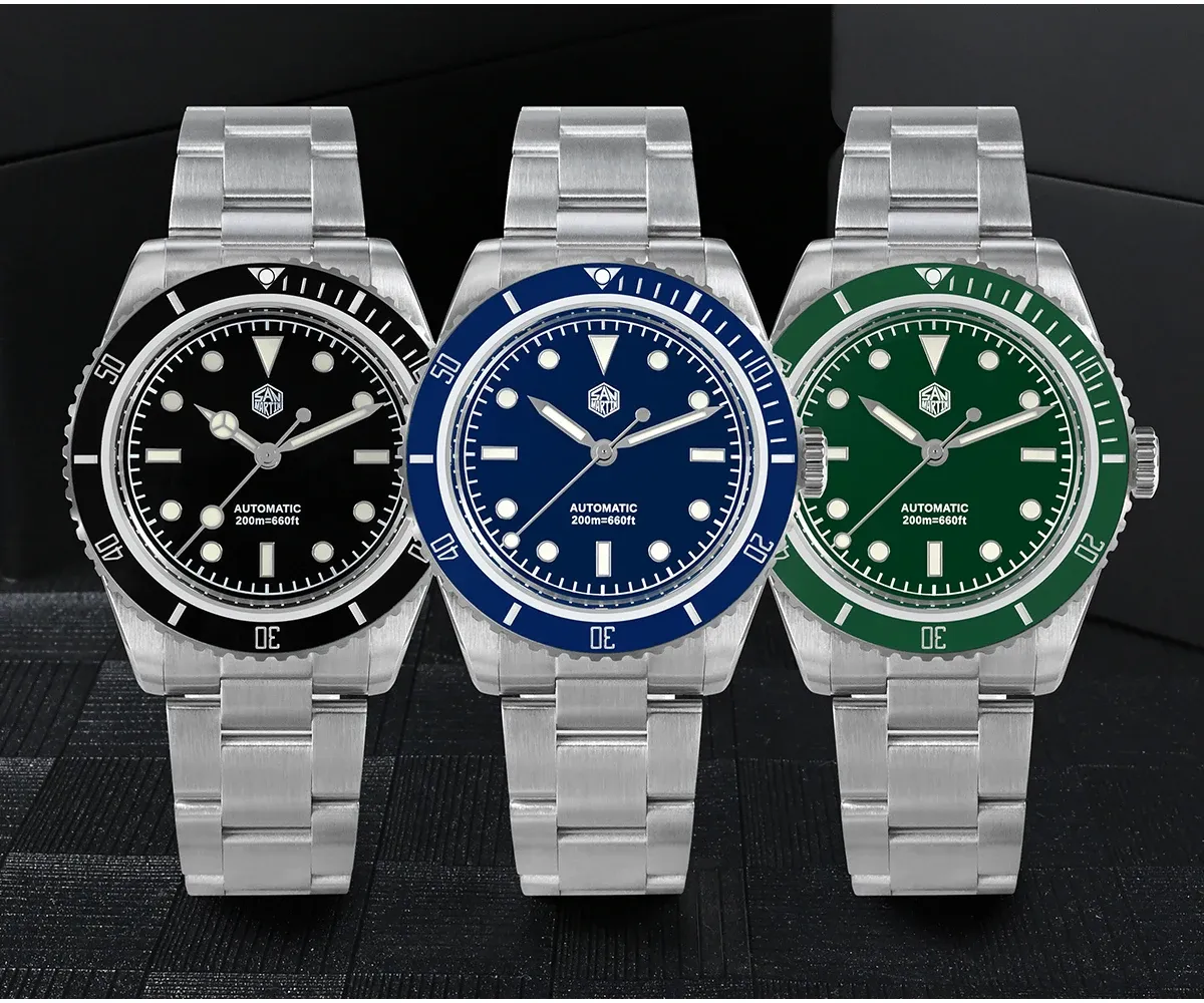 San Martin 38-mm Automatik-Taucheruhr mit Saphirglas und 200 m Wasserschutz