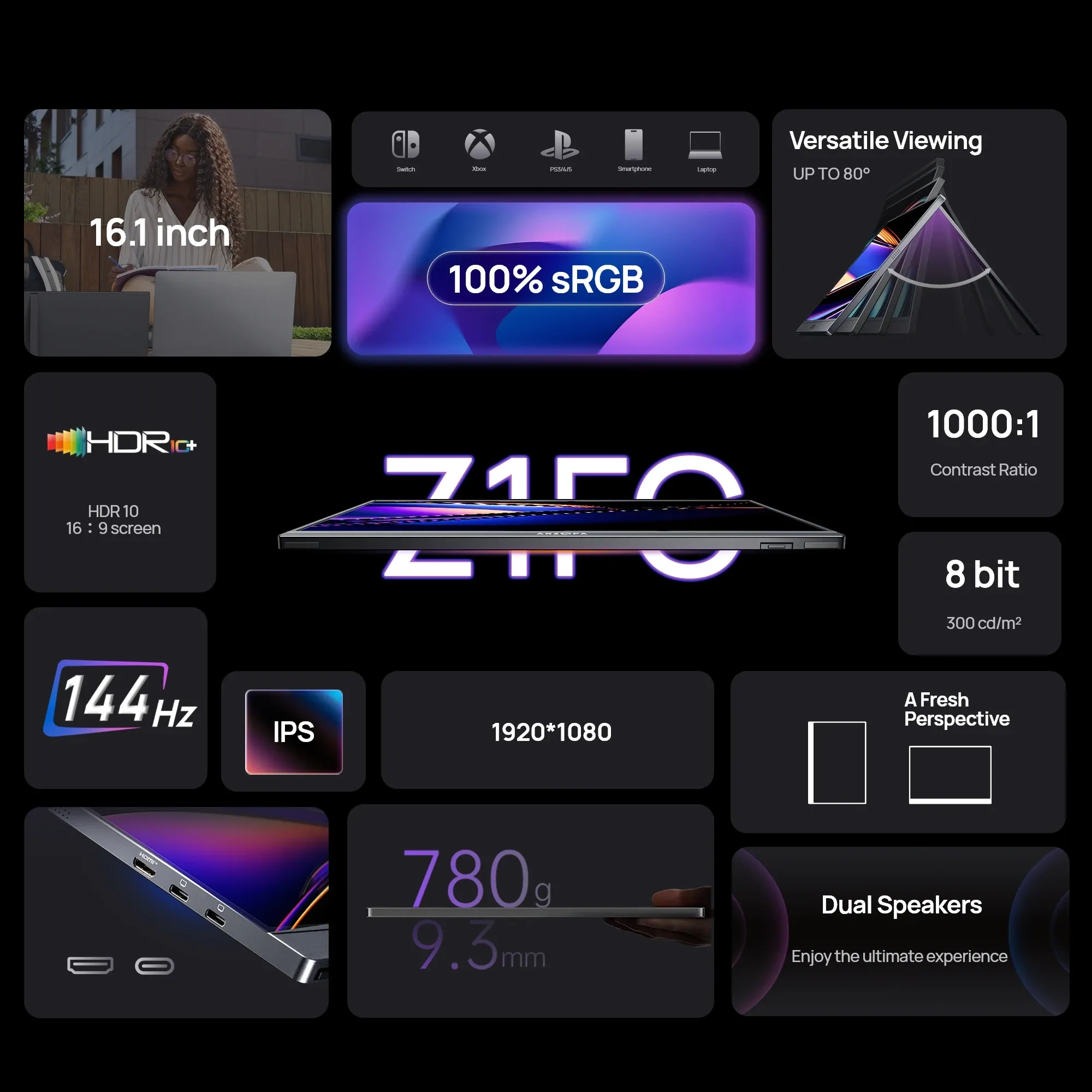 ARZOPA Z1FC 16,1-Zoll Gaming-Monitor für unterwegs