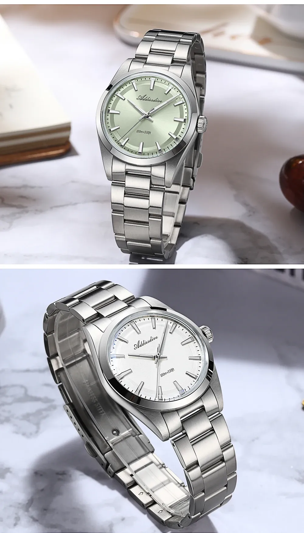 ADDIESDIVE AD2066 36-mm Quartz-Dresswatch mit BGW9-Leuchtmasse