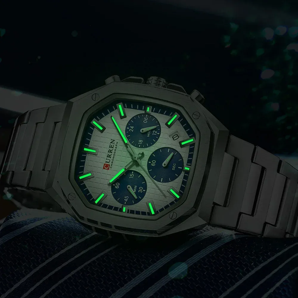 CURREN Herren-Quarzuhr in Square-Optik mit Chronograph und Goldakzenten