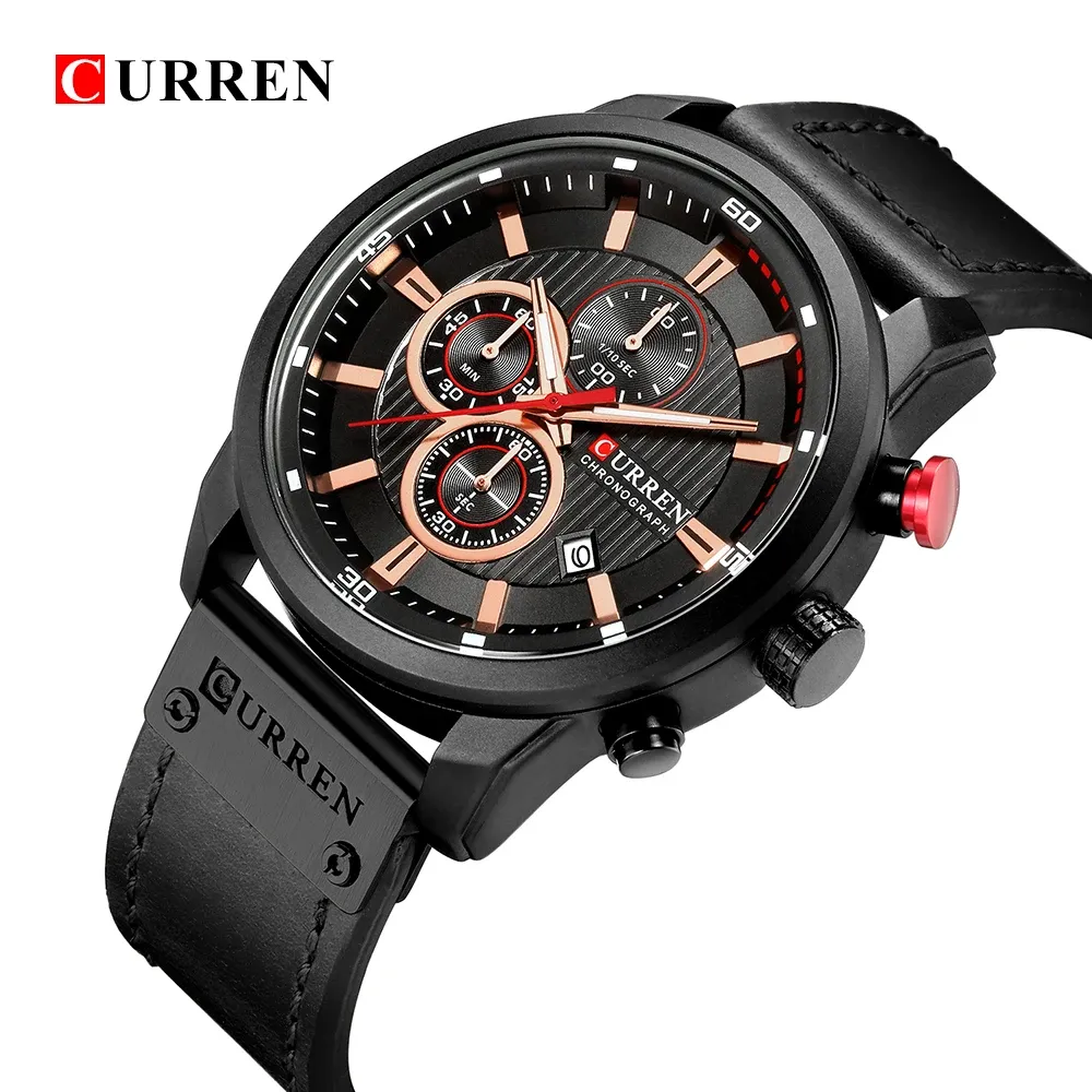 CURREN Herren-Quarzuhr mit Chronograph und Lederband