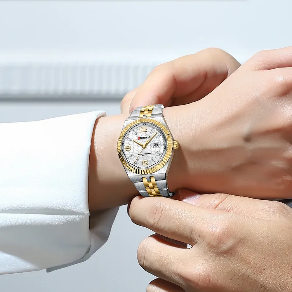 CURREN Damen-Quarzuhr mit zweifarbiger Edelstahloptik