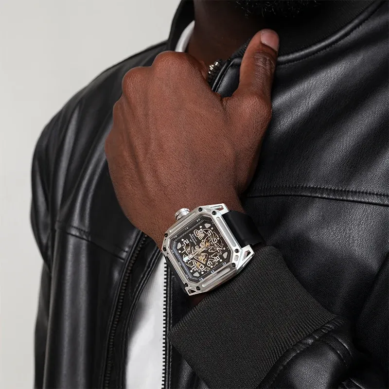 North Edge Space X Automatik-Skelettuhr aus Edelstahl