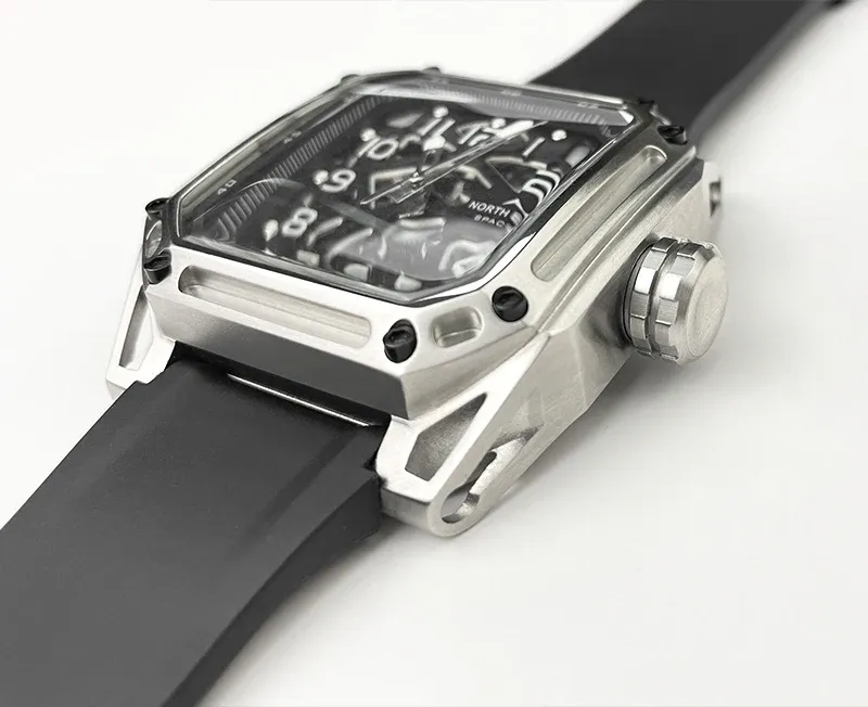 North Edge Space X Automatik-Skelettuhr aus Edelstahl