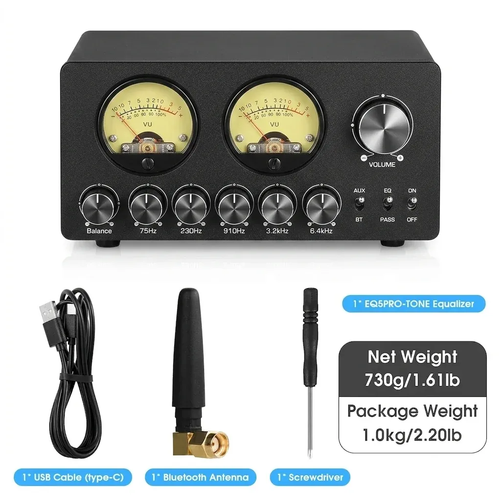 Nobsound Mini-Equalizer mit VU-Meter vorne