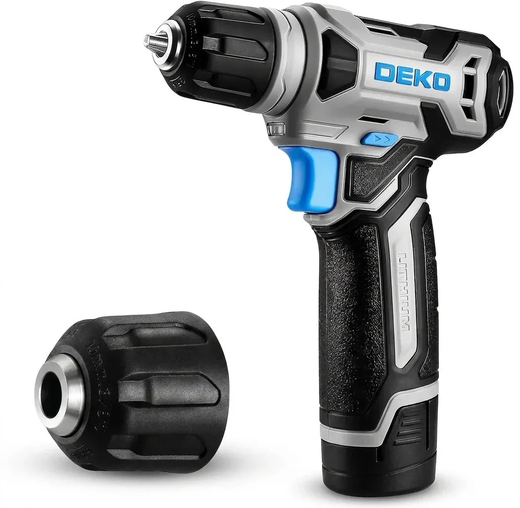 DEKO 8V Akku-Bohrschrauber auf Weiß