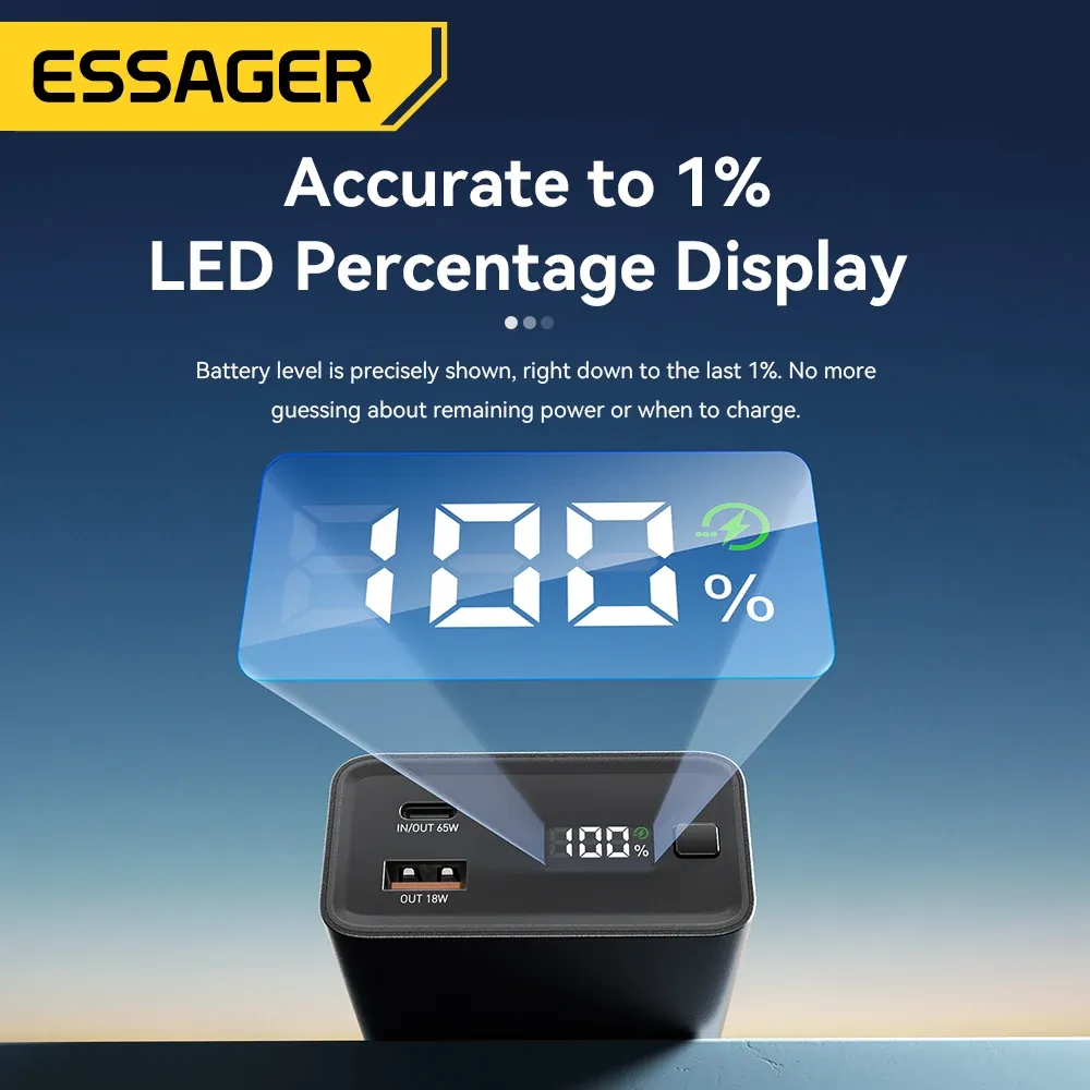 ESSAGER 20.000-mAh Powerbank mit 65-W-PD und Display