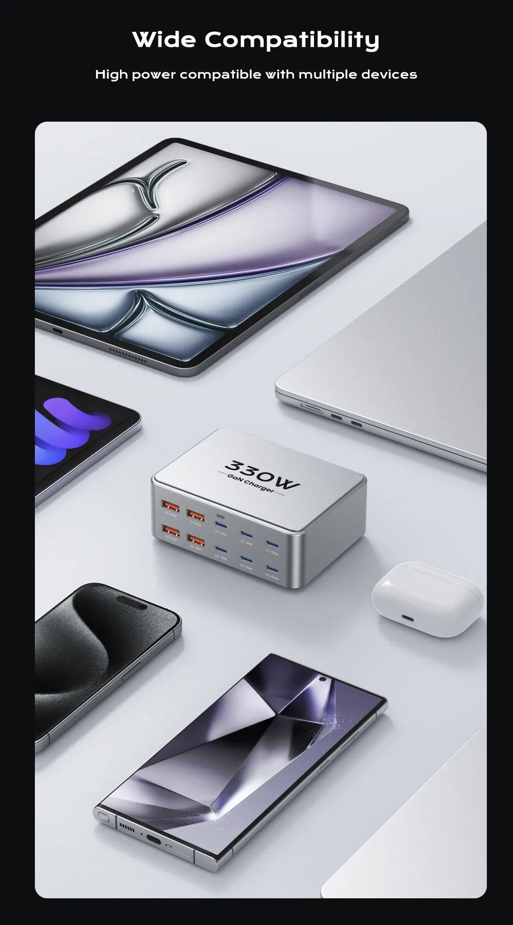 TOPZERO 330W GaN Desktop-Ladehub mit 10 Anschlüssen