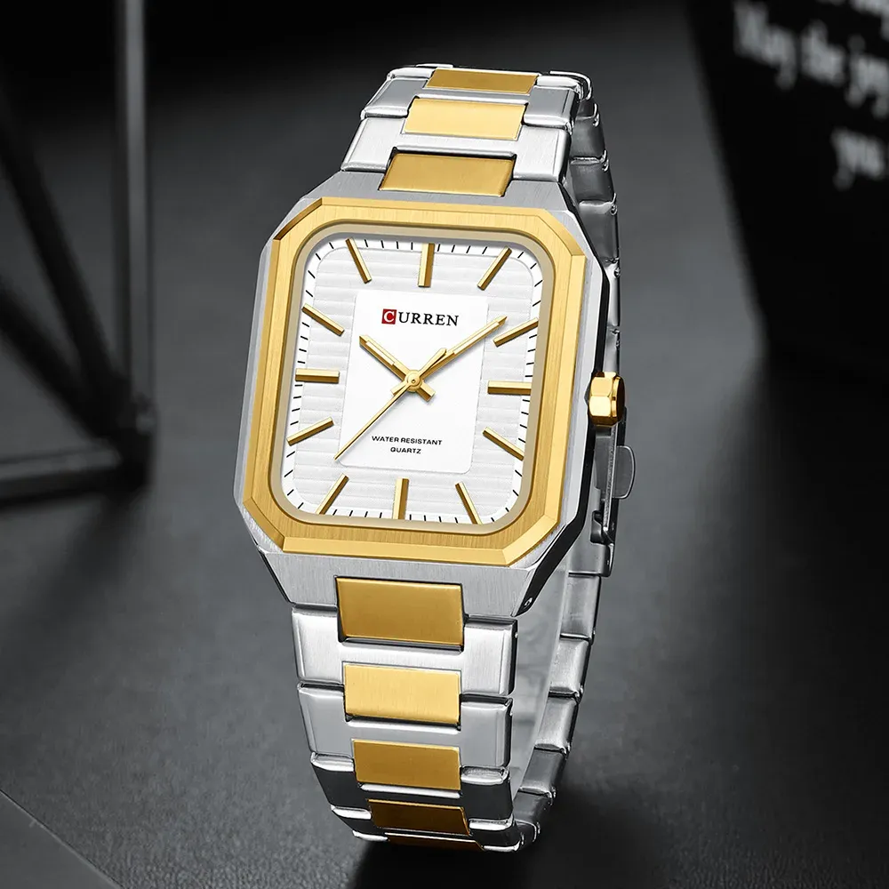 CURREN 8457 Minimalistische Edelstahl-Paaruhr mit Quadratgehäuse