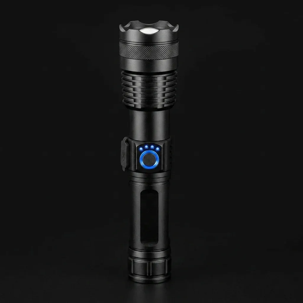 Schwarze LED-Taschenlampe mit Zoomfunktion