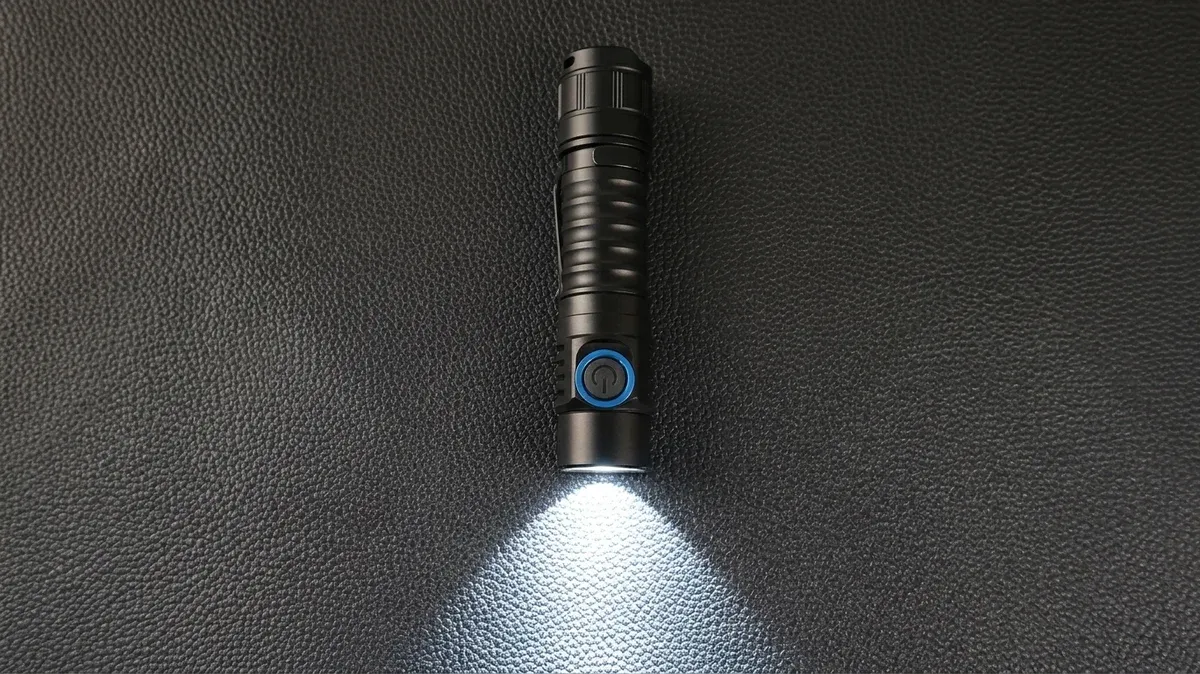 Schwarze Wurkkos Taschenlampe mit blauem Knopf