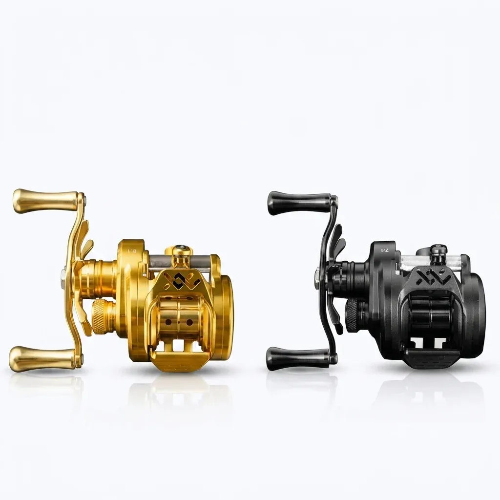 Zwei LongZe Baitcast-Rollen Gold Schwarz