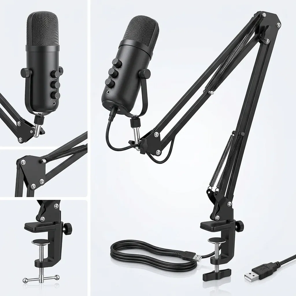 Haomuren USB-Kondensatormikrofon-Set mit Boomarm