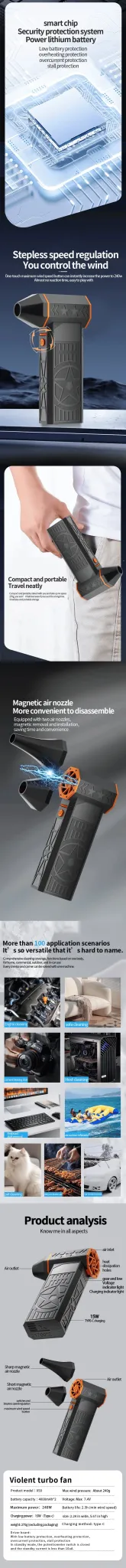 Fiizreal X50 Turbo-Handventilator mit 57 m/s Luftstrom